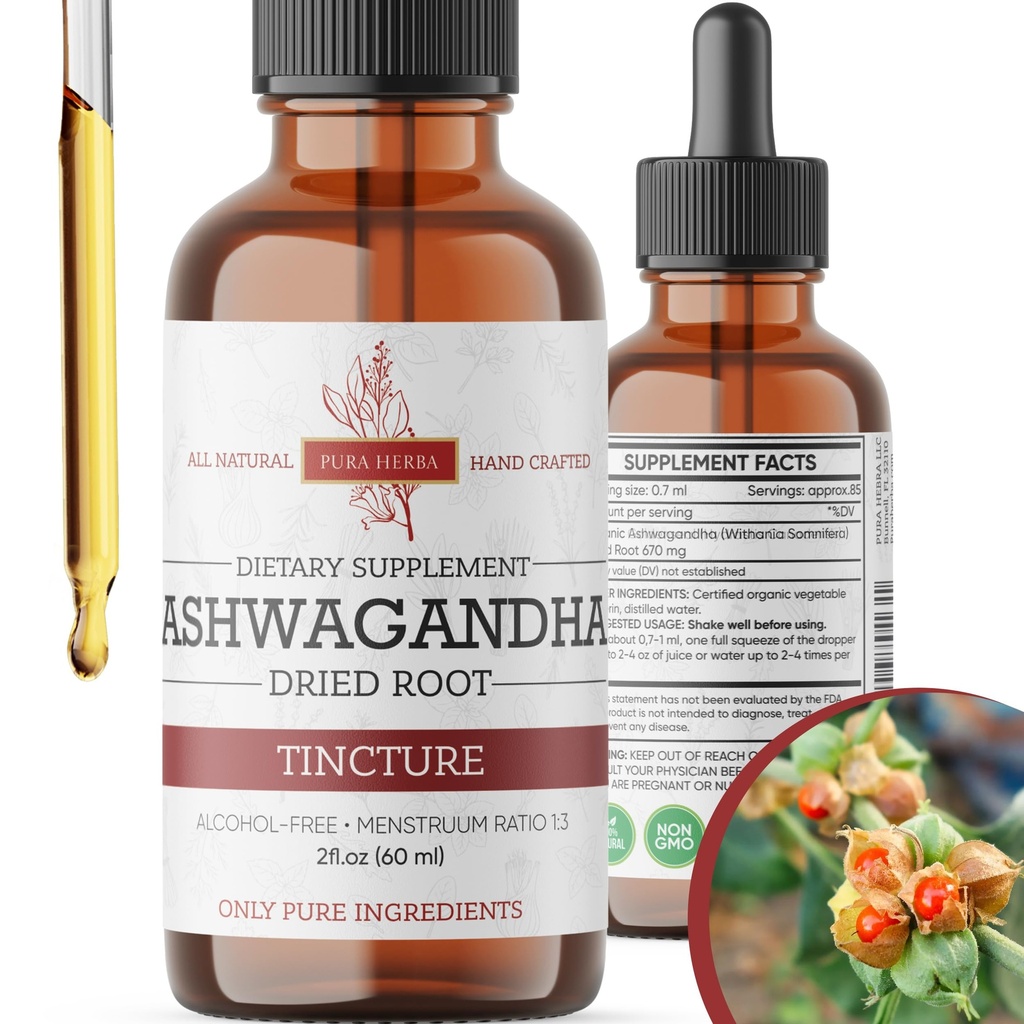 Organiska Ashwagandha Liquid Drops, Ashwagandha Root Tincture, Ashwagandha Extract Herb Supplements - 2 Fl Oz