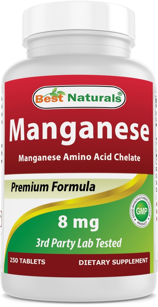 Bästa Naturals Mangan (Manganese Amino Acid Chelate) 8 mg-250 tabletter