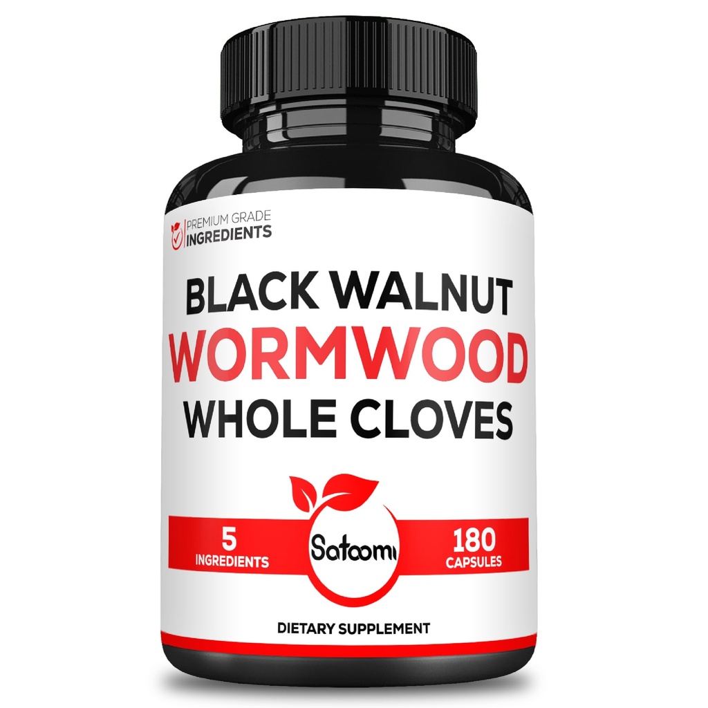 Satoomi 5 i 1 Wormwood Capsules Supplement - Utdragen från Black Walnut, Whole Cloves, Turmeric och Berberine HCl - Immune System & Digestion Health - 180 Count -90 Day Supply
