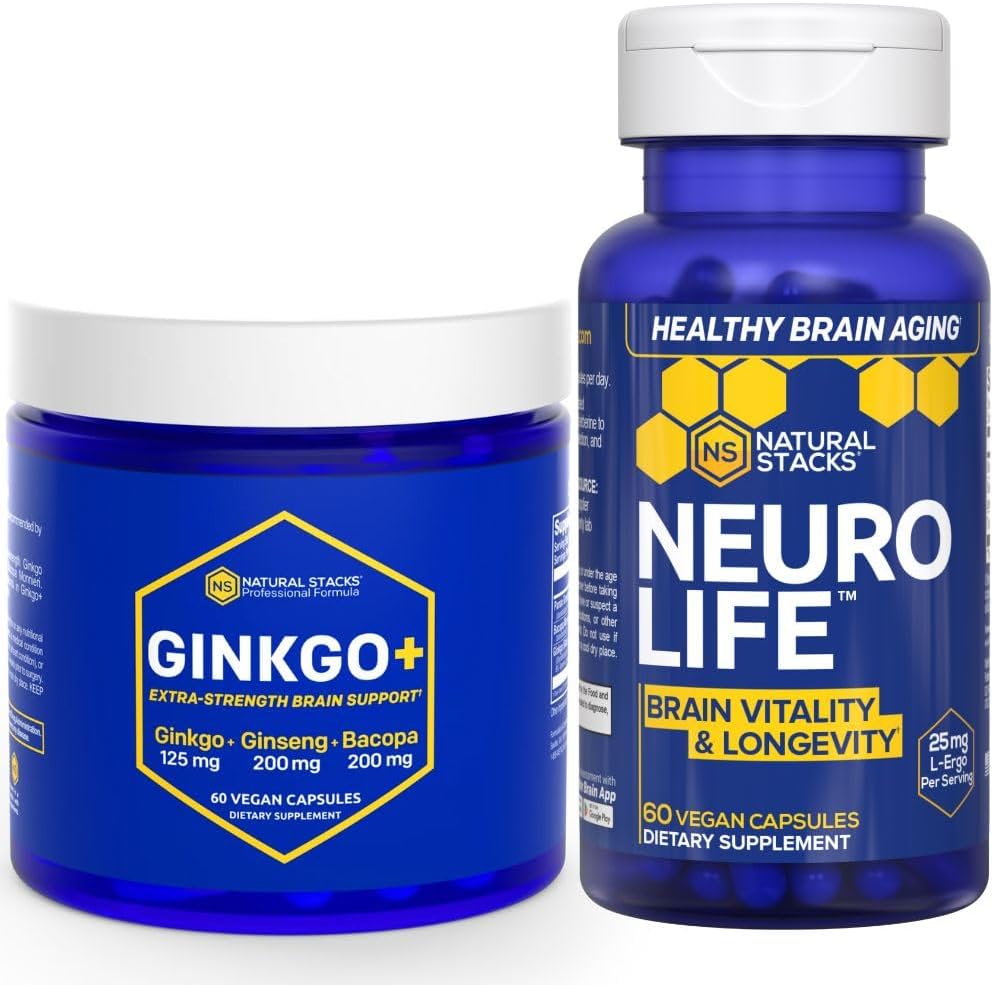 NATURAL STACKS Ginkgo Biloba + NeuroLife Supplement Bundle - Stöder Mental Performance & Brain Longevity * - 120 Total Capsules