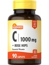 Sundance Vitamin C 1000mg med Rose HIPS | 90 vegetariska Caplets | Vitamin | Vegetarisk, icke-GMO och Gluten fri tillägg