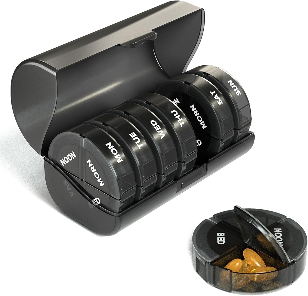 Sukuos Weekly Pill Organizer 4 gånger om dagen, Extra Large 7 Day Pills Box, Färgglada Vitaminer Holder Fall för fiskolja, Vitamin, Medicinering, Kosttillskott | Stor Container | Dubbelskydd