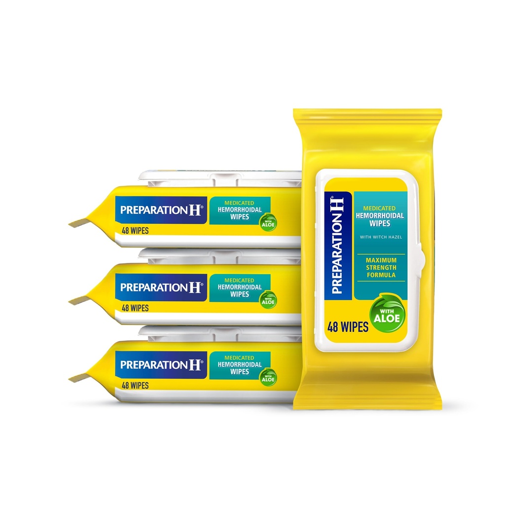 Förberedelse H Hemorrhoid Flushable Wipes med häxhazel för hudirritationshjälp - 48 greve (Pack of 4)
