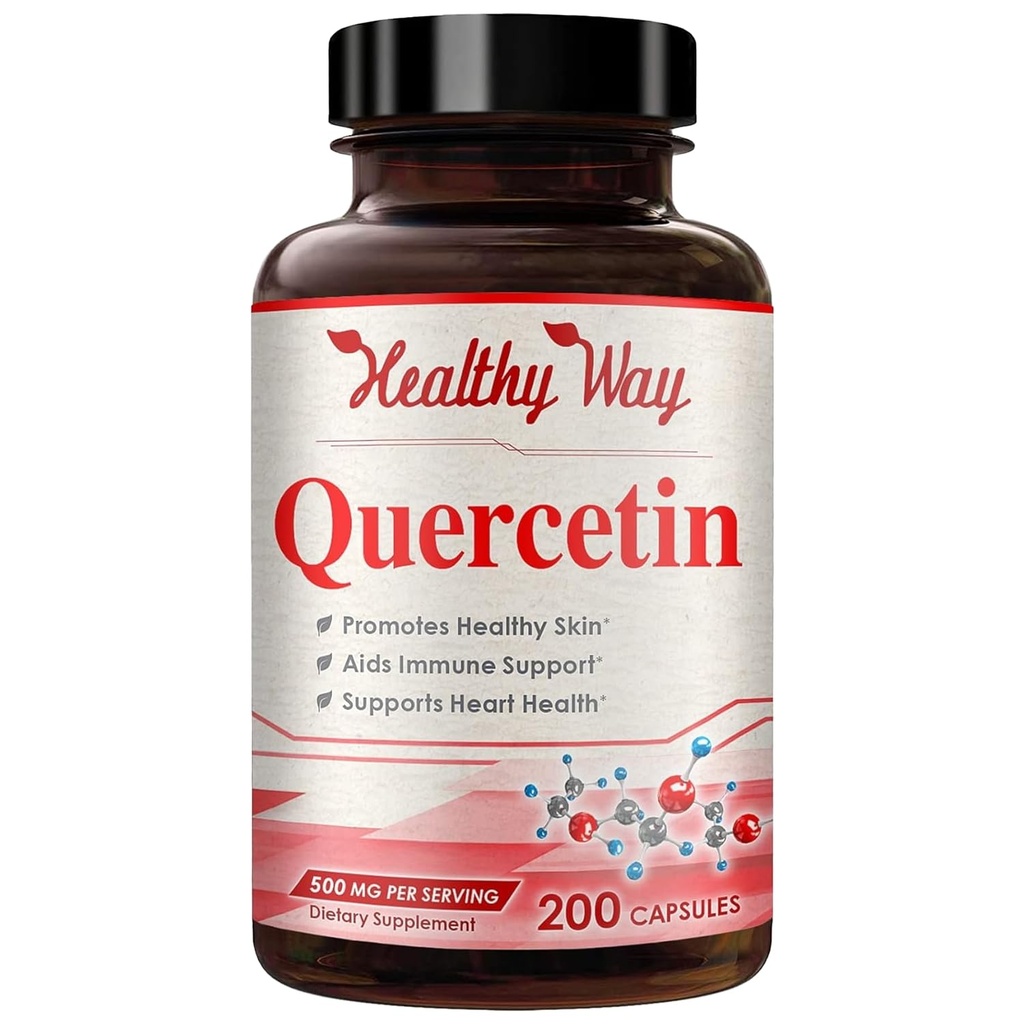 High Strength Quercetin 500mg Capsules - Once Daily Powerful Antioxidant Quercetin Supplement for Heart Aging Skin Brain and Immune Support - Vegan Friendly Gluten-Free Made in USA (200 portioner)