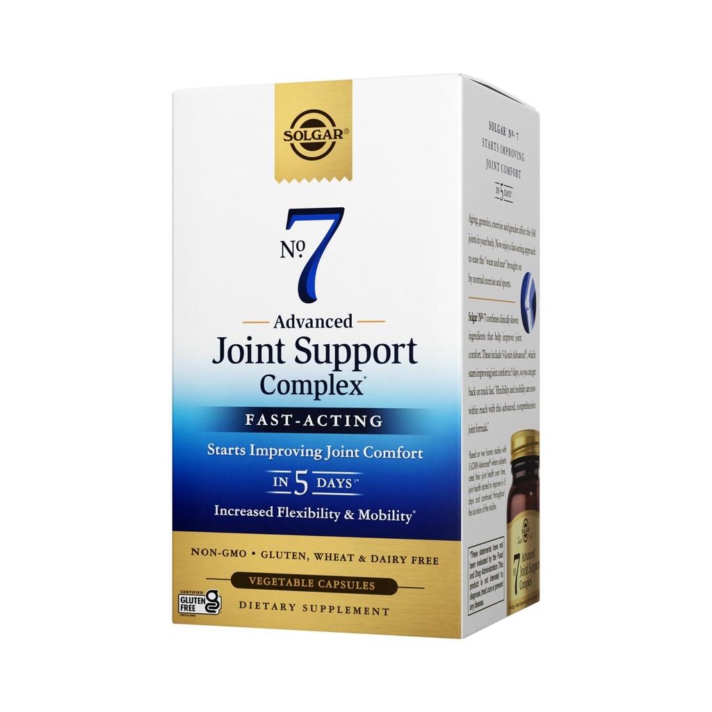 Solgar nr 7, 105 Vegetabiliska kapslar - Gemensamt stöd och komfort - Ökad rörlighet och flexibilitet - Tillägg för män och kvinnor med Ester-C Vitamin C - Gluten-Free, Non GMO, Dairy Free - 105 Tjänster