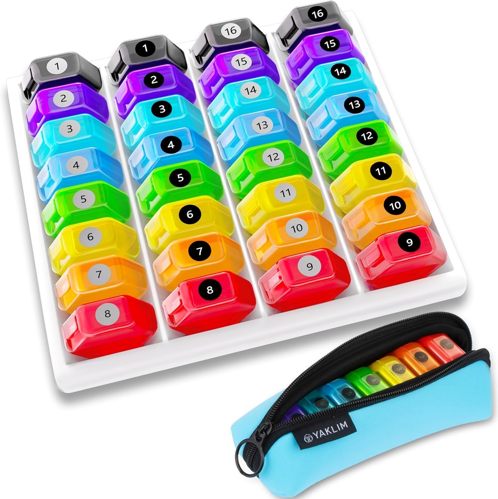 Monthly Pill Organizer 1-Time a-Day: 30 Day Pill Organizer med etiketter, Portable Monthly Pill Box, Month Pill Holder ith Portable Zipper Bag för vitamin, medicin, fiskolja, tillägg