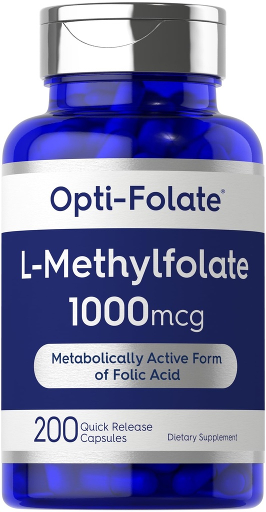 Carlyle L Methylfolate 1000mcg | 200 kapslar | Värdestorlek | Optimerad och aktiverad | Icke-GMO, Gluten Free | Methyl Folate, 5-MTHF | av Opti-Folate