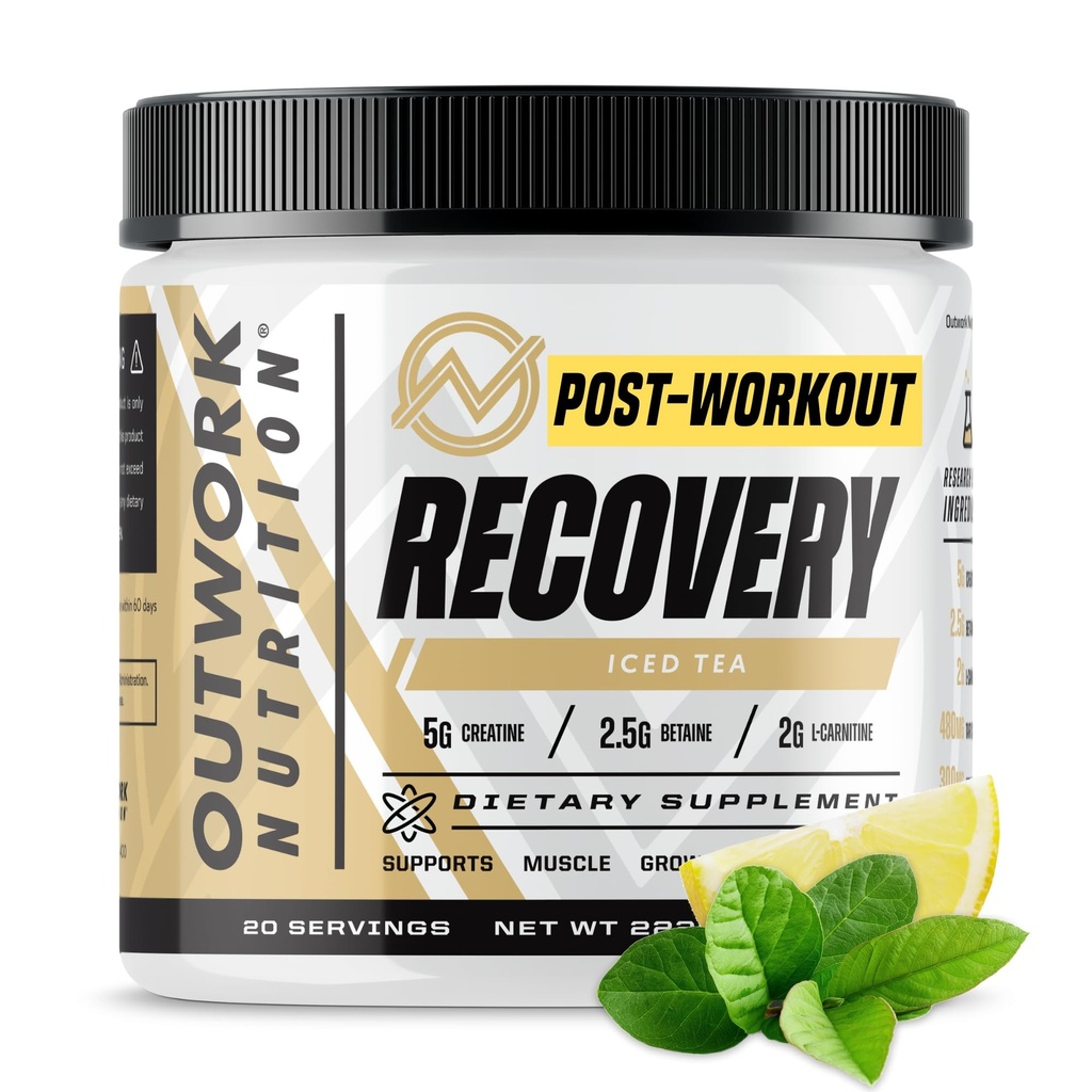 Outwork Nutrition Post Workout Recovery Powder - Kreatin Monohydrat, KSM-66 Ashwagandha & Tart Cherry - Speeds Recovery, Eases Soreness - Kreatinpulver för män och kvinnor, Iced Tea, 240 Gr