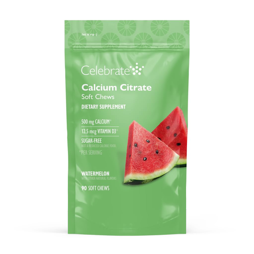 Celebrate Vitamins Bariatric 500mg Calcium Citrate Soft Chews med 500 IE Vitamin D3 - Essential för gastric bypasspatienter och benhälsa - Sugar & Gluten Free, Melon (90 Chews)