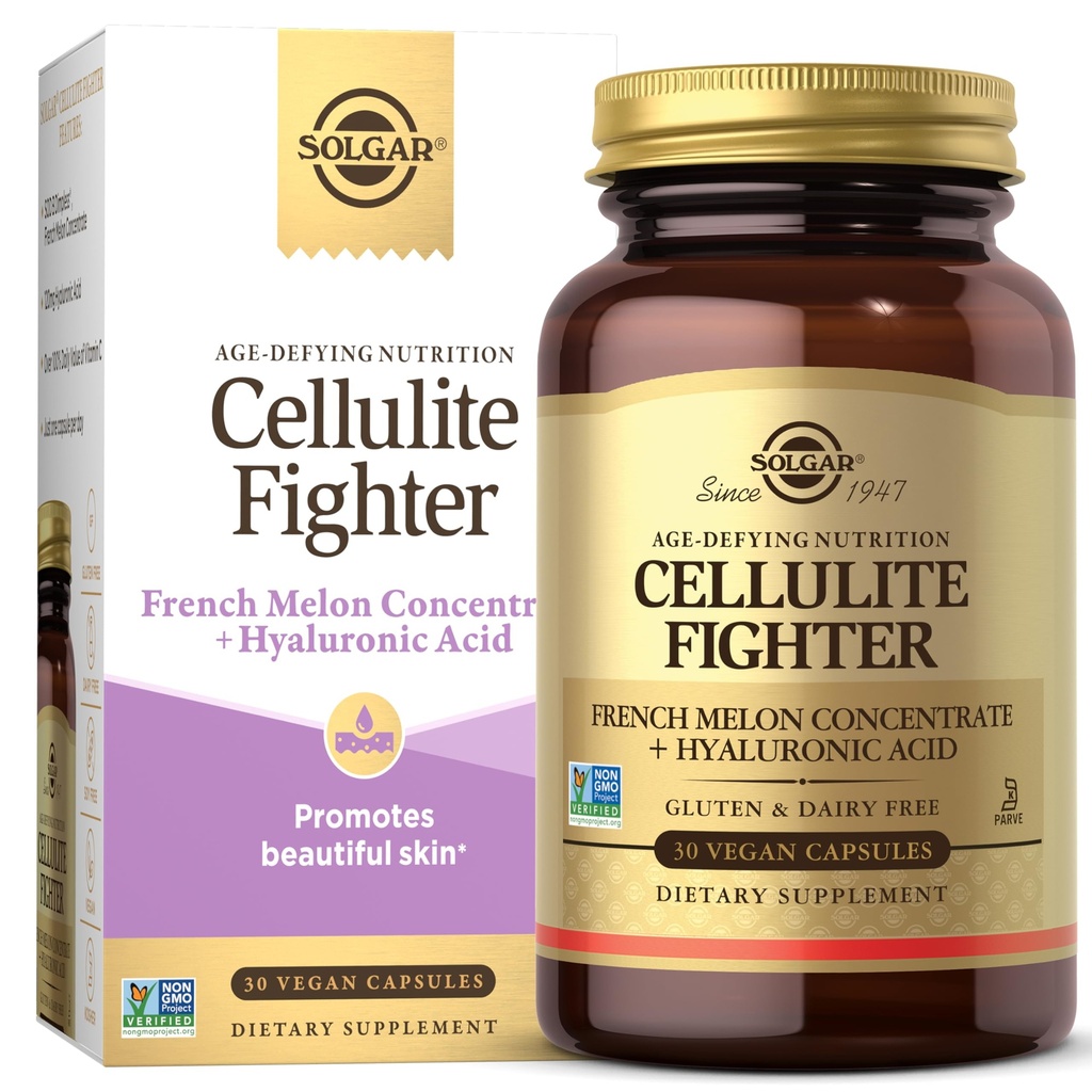 Solgar Cellulite Fighter Skin Vitamin och Mineral Supplement, Support Smooth Skin med French Melon Concentrate, Hyaluronic Acid och Vitamin C Supplement, Age-Defying Nutrition för kvinnor, 30 portioner