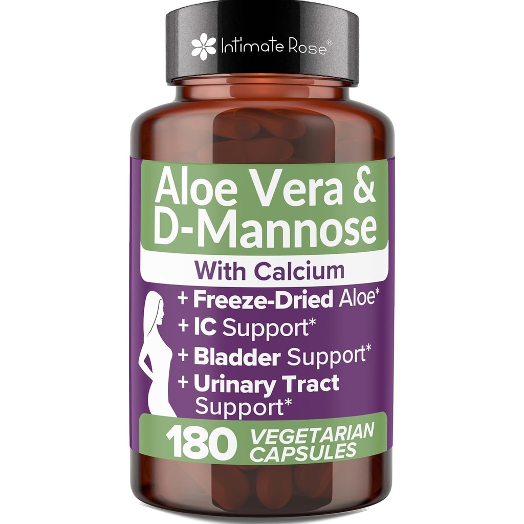 Intim Rose Aloe Vera Capsules - IC Supplements - 200x Concentrate Pure Aloe Vera + D-Mannose + Calcium - Lätt att svälja Aloe Pills