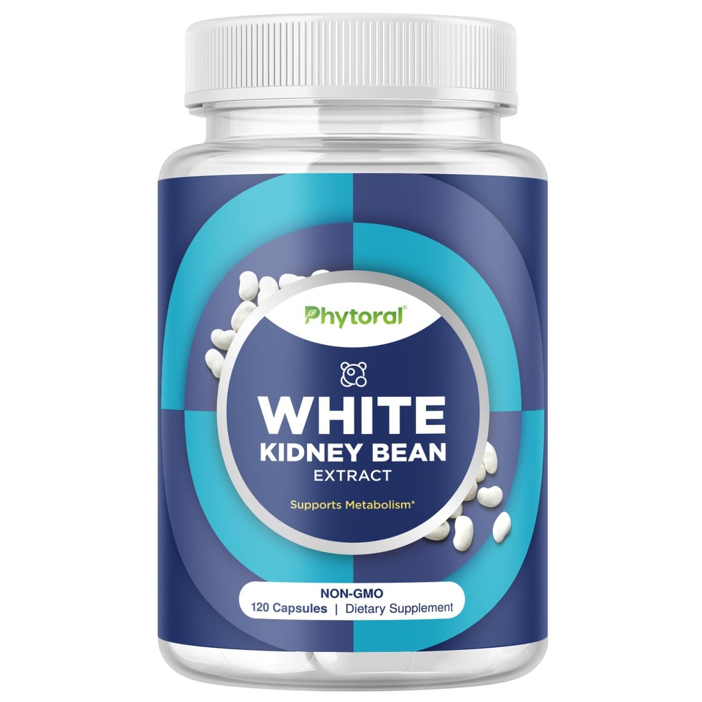 Phytoral White Kidney Bean Extract Carb Blocker - White Kidney Beans Supplement för Metabolism Boost & Ease Calories från Starchy Food - Carb Control Supplements - 120 kapslar