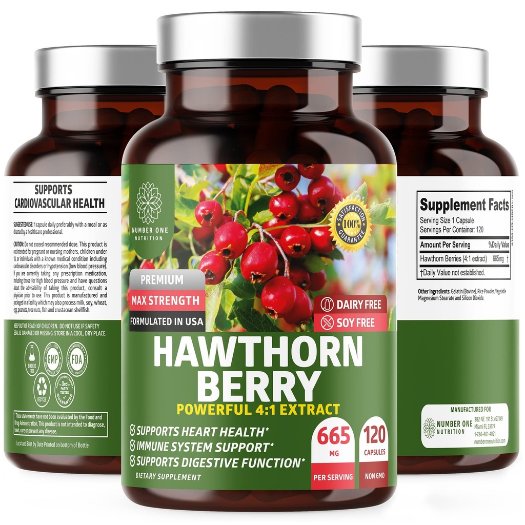 N1N Premium Hawthorn Berry Capsules [Max Strength, 2660mg] All Natural Hawthorn Extract Supplement för att stödja immunitet, 120 Caps