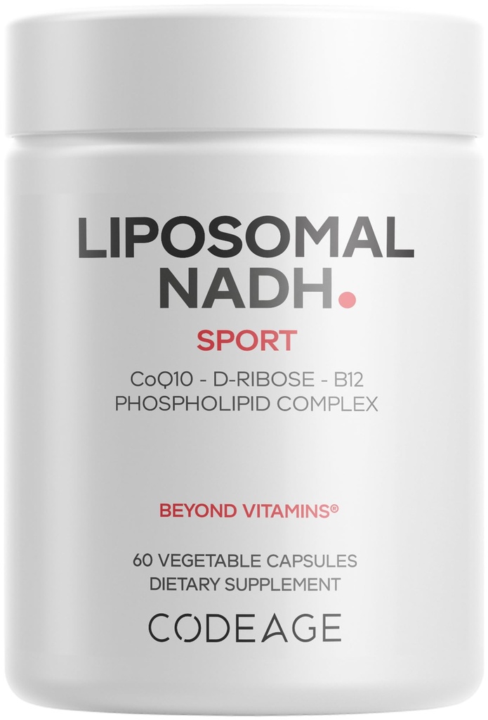 Codeage Liposomal NADH+ Tillägg - NADH, vitamin B12, D-Ribose som Bioenergy Ribose, CoQ10-2-Month Supply - Liposomal Delivery - β-Nicotinamide Adenine Dinucleotide Pills - Icke-GMO - 60 kapslar