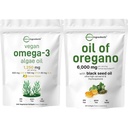 Micro Ingredients Oil of Oregano Softgels 300 Count & Vegan Omega 3 Algae Oil Supplement Bundle 2 Pack | Carvacrol & Thymoquinone | Full Spectrum Omega-3 Alternativ
