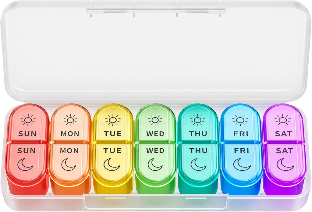 Weekly Pill Organizer 2 gånger om dagen - AM PM Pill Organizer med 7 Daily Color-Coded Small Cases, Morning and Night Travel Pill Cases för vitaminer, medicin och kosttillskott