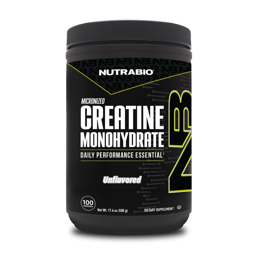 NutraBio Pure Micronized Creatine Monohydrate Powder Supplement, Unflavored, (500 g) - Stöder Bulk Muscle Energy, Recovery och Strength - HPLC Tested Creatine Powder Supplement för män och kvinnor