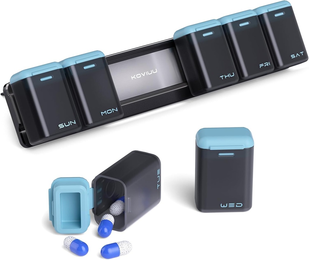 Weekly Pill Organizer Magnetic, Removable Pill Box 7 Day 1 Time a Day, Large Pill Case Travel, Week Once Daily Medication Dispenser, Medicine Container Holder för Supplement Vitamin, Blue