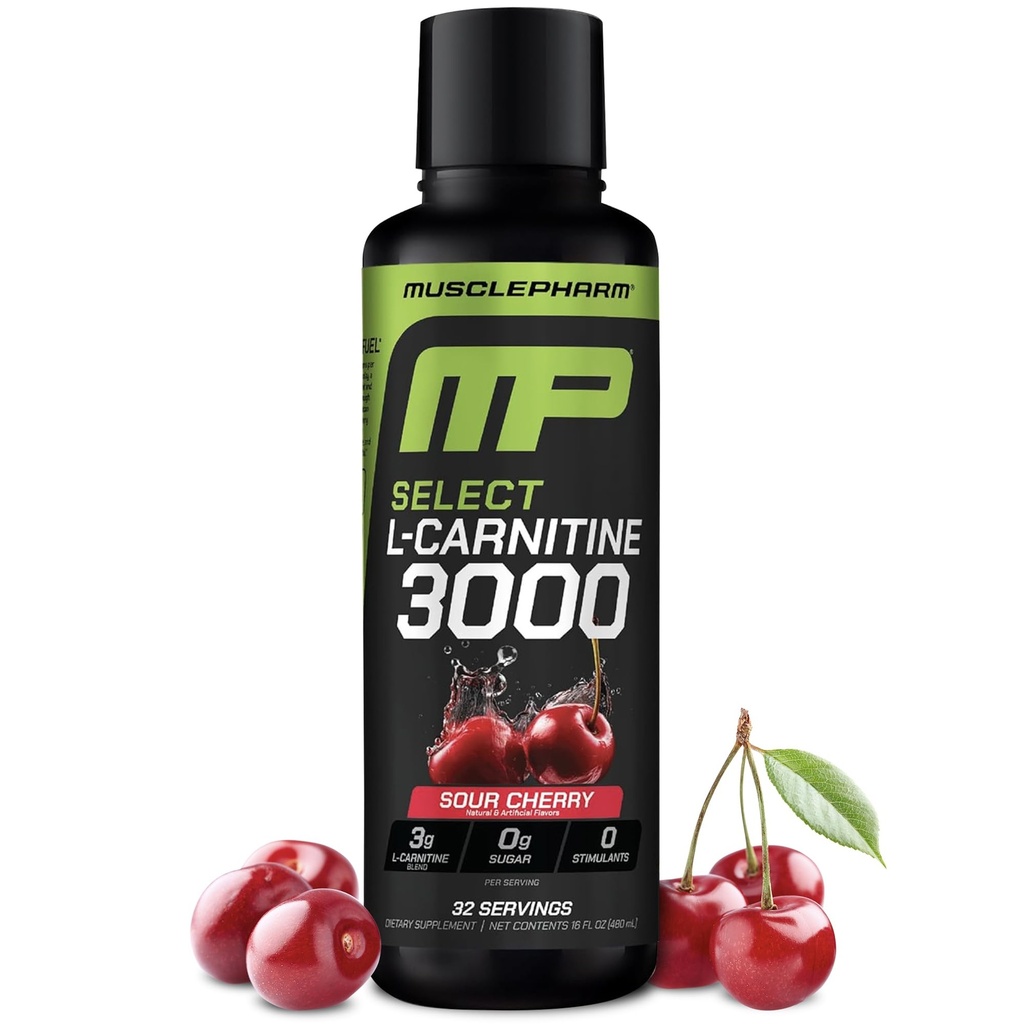 Muskelfarm L-karnitin 3000, det ultimata flytande L-karnitintillskottet för högpresterande, stöder metabolism, Hydration & Energy, Zero Sugar, Låga kalorier, Sour Cherry smak, 32 portioner