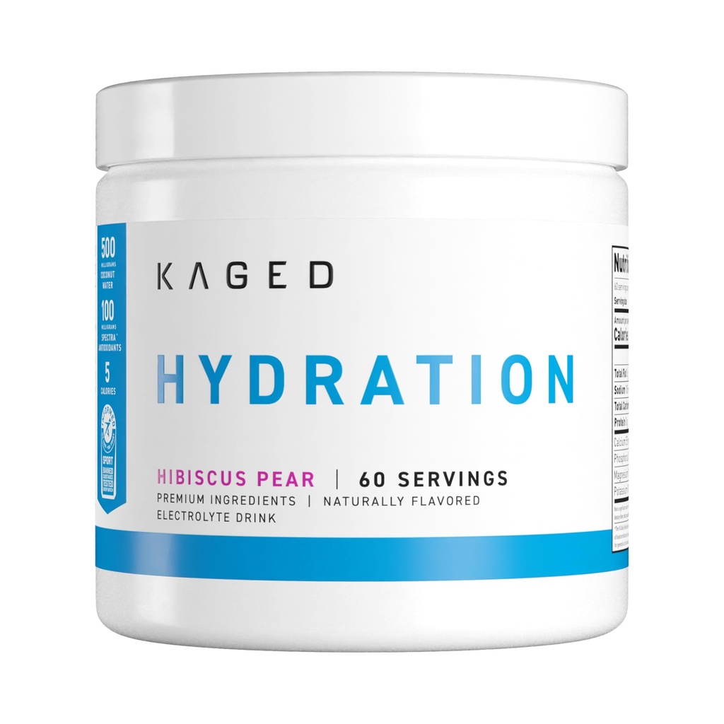 Kaged Hydration Electrolytes Powder | Hibiscus Pear | Hydra-Charge Sports Drink Mix | Pre, Post, Intra Workout | Low Carb, Vegan, Gluten Free | Kosttillskott för Män & Kvinnor | 60 portioner