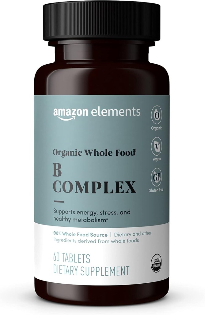 Elements Organic Whole Food B Complex, 98% Hel matkälla, kost och andra ingredienser som härrör från hela livsmedel, 60 tabletter