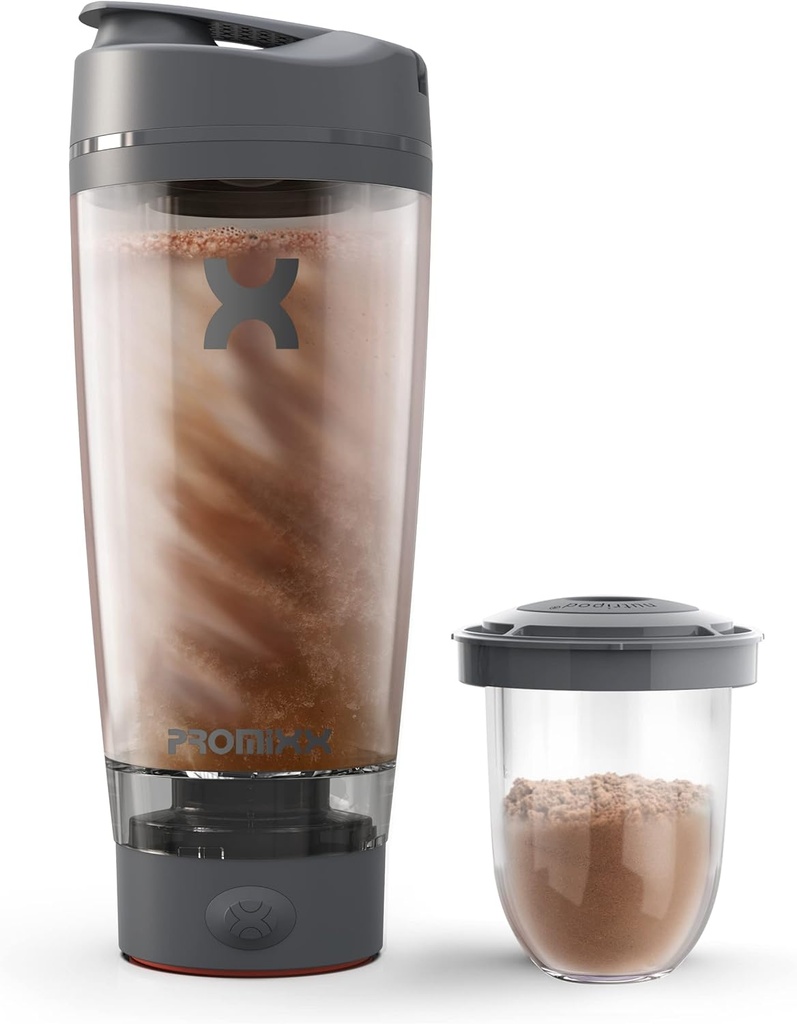 Promixx Pro Shaker Bottle | Uppladdningsbar, kraftfull för Smooth Protein Shakes | inkluderar Supplement Storage - BPA Free | 20oz Cup (Graphite Gray)