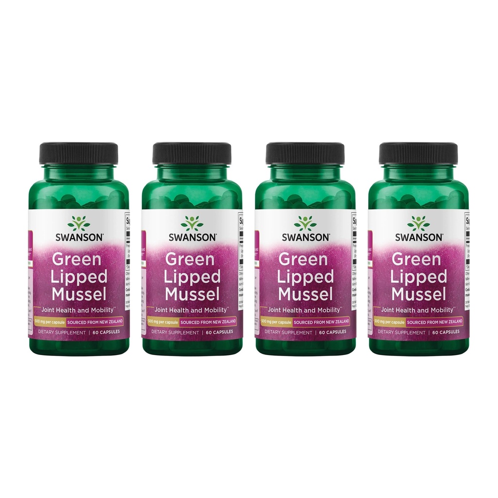 Swanson Green Lipped Mussel (Freeze-Dried) - Nya Zeeland Joint Health & Mobility Supplement - Natural Formel kan stödja hjärthälsa och matsmältningsfunktion - (60 kapslar, 500 mg vardera) (4 Pack)