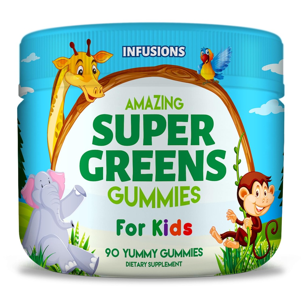 Infusioner Super Green Gummies för barn 90 greve Superfood Booster mjuka och läckra 8 kraftfulla blandningar Vegan Friendly Gluten Free & Non-GMO