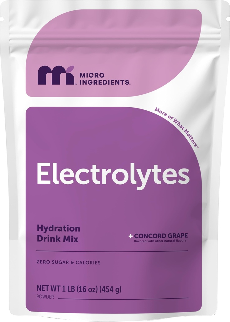 Micro Ingredients Hydration Electrolyte Powder, 1lb (69 portioner) | Keto & No Sugar - High Potassium (1 000mg) med Sweet Concord Grape smak & Natural Coconut Water | Non-GMO