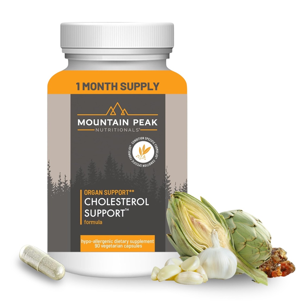 Mountain Peak Nutritionals Cholesterol Support Supplement - med Artichoke Extract, CoQ10 och Red Yeast Rice - Plant-Based Formel stöder hjärthälsa och hälsosamma Lipid Levels (90 vegetariska kapslar)