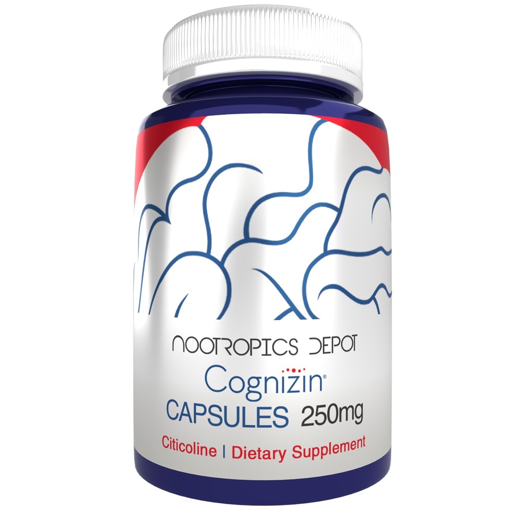 Nootropics Depot Cognizin Citicoline Capsules | 60 Count | Kolin Supplement | Hjärnhälsotillskott | Reglerar minne och kognitiv funktion | Stöder uppmärksamhet, fokus och återkallelse