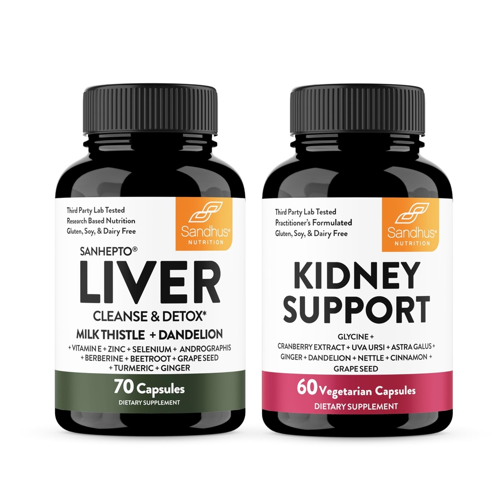 Sandhu's Liver Detox & Kidney Support Combo stödjer lever, njure och urinvägs hälsa