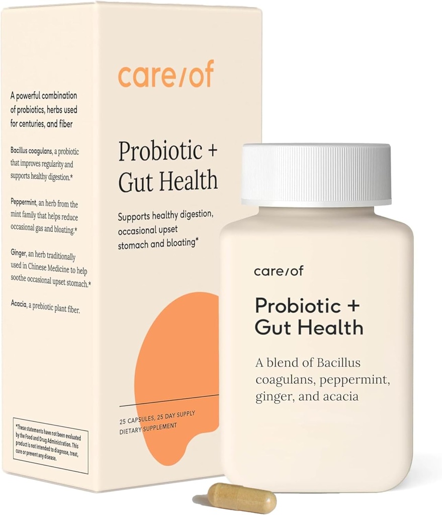 Care/of Probiotic + Gut Health Supplement for Women & Men - FREE Wellness Tracker APP - Digestive Support to Relieve Occasional Gas & Bloating - Sugar-Free, No Fillers, Certified C.L.E.A.N. - 25 Count