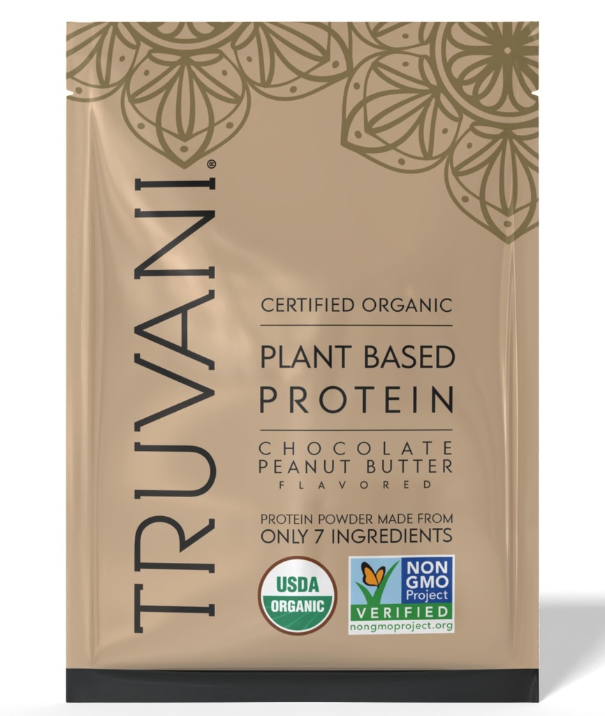 Truvani Vegan Pea Protein Powder | Chocolate Peanut Butter | 20g Organic Plant Based Protein | 1 Servering | Keto | Gluten & Dairy Free | Low Carb | No Added Sugar