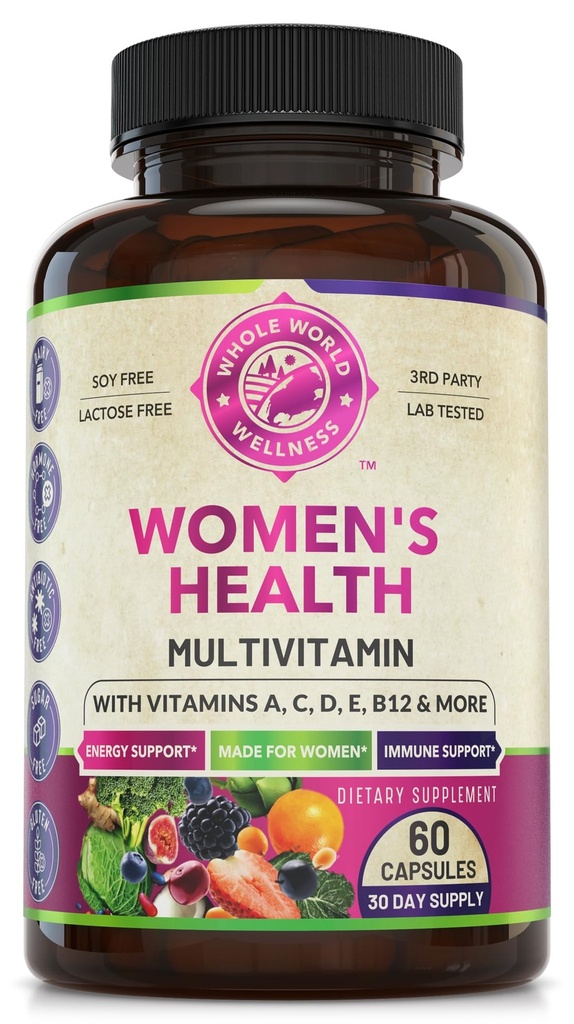 Womens Daily Multivitamin Multimineral Supplement för energi, humör, fokus, hår, hud och naglar. Tillverkad för kvinnor med 30+ näringsämnen, frukt och energi Blend. Womens Vitamins 60 kapslar. Tillverkad i USA.