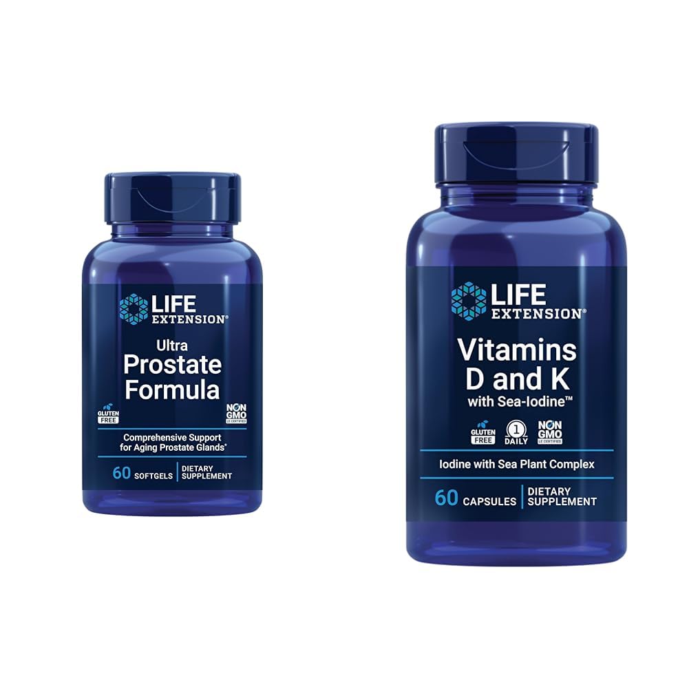 Life Extension Ultra Prostate Formel, Saw Palmetto för Män, pygeum, stickande Nettle & Vitamins D och K med Sea-Iodine, Vitamin D3, Vitamin K1 och K2, jod