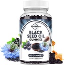 Black Seed Oil Gummies-Organic Cold Pressed Nigella Sativa Black Seed Oil med Honung, Vitamin B6, C, D3, Gurkmegranat, Stöd Immunitet, Digestion, Brain Function, Hair & Skin-60 Gummies