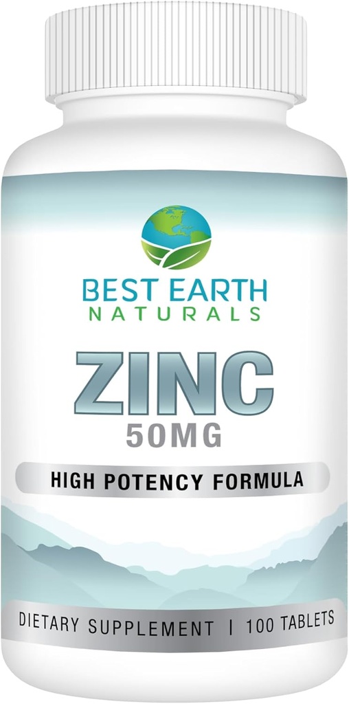 Best Earth Naturals 50 Mg Zink Supplements - Immune Support Supplement - High Potency Natural Antioxidant - 100 tabletter (100 Day-Supply)