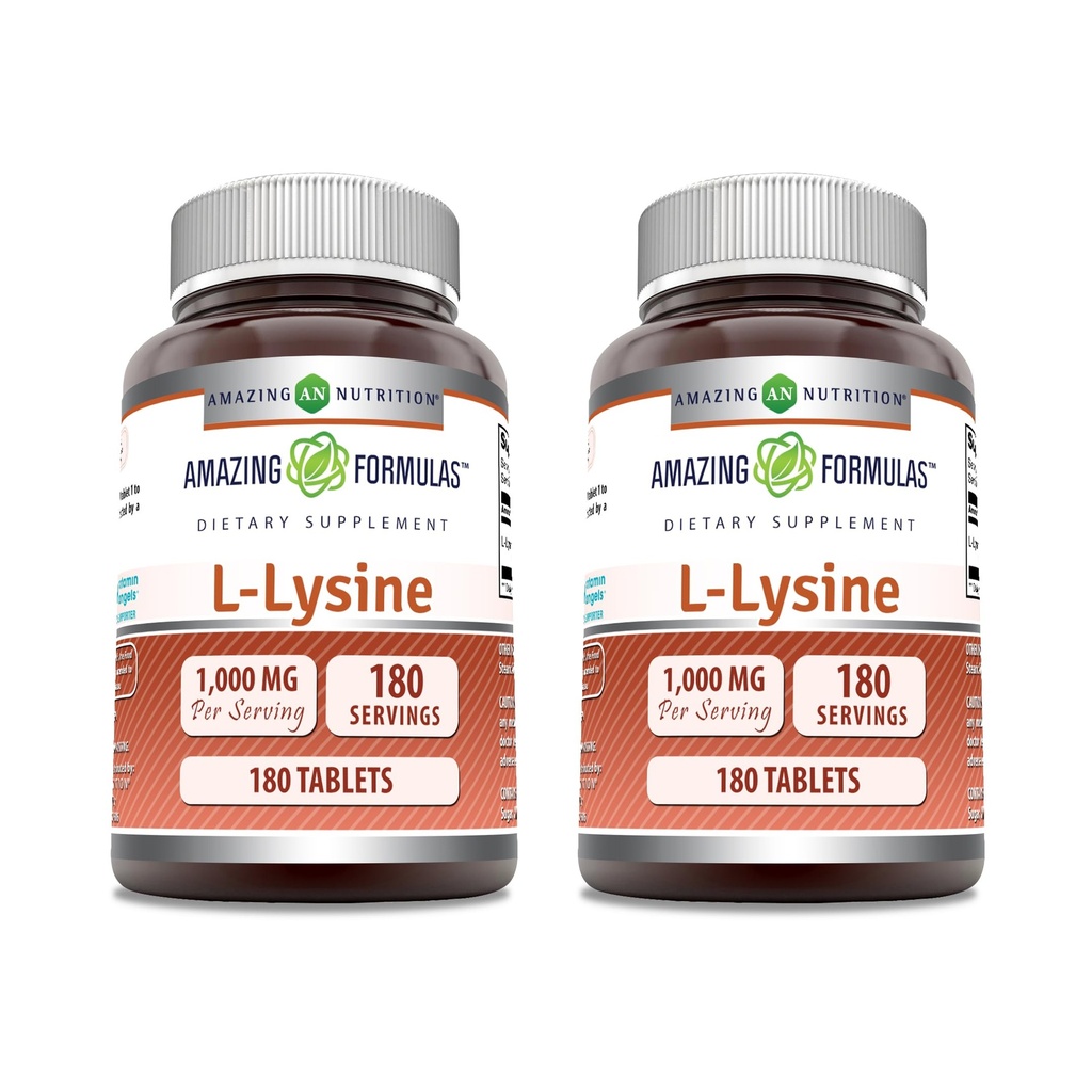 Fantastiska formler L-Lysin 1000mg Amino Acid Tablets Supplement | Non-GMO | Gluten Free | Made in USA (180 | 2 Pack)