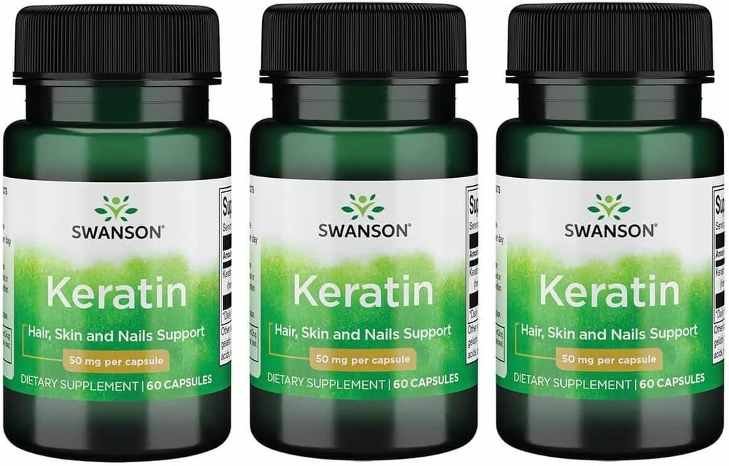Swanson Keratin (från Tibetan Wool) - Naturtillskott som främjar hälsosamma gemensamma, hår, hud och naglar - hjälper näringsrika hälsosamma bindningar - (60 kapslar, 50mg varje) (3 Pack)