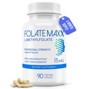 FolateMaxx L-Methylfolate 15mg 90 kapslar | Professional Active Methyl Folate 5-MTHF Supplement | Methylated Folate for Women & Men | Icke-GMO, Gluten Free (3 månader Supply)