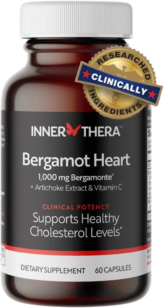 Bergamot Heart -1000mg Certified Citrus Bergamot - Extra Strength Polyphenols - Kardiolog Utvecklad & Kliniskt Bevisad - Bergamot Supplement för Högt Kolesterol & Hjärthälsa