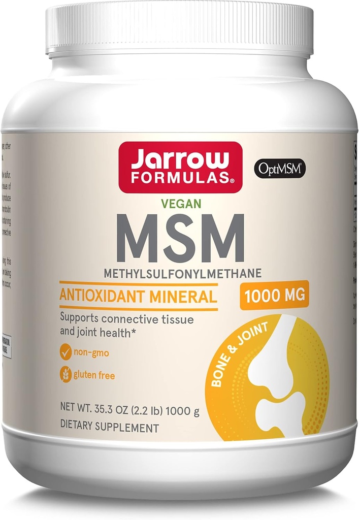 Jarrow Formulas® MSM Powder, Methylsulfonylmetan, 1000mg, Antioxidant Mineral, Joint Health Supplement och Skin Support, 2,2 lbs, Approx. 1000 portioner