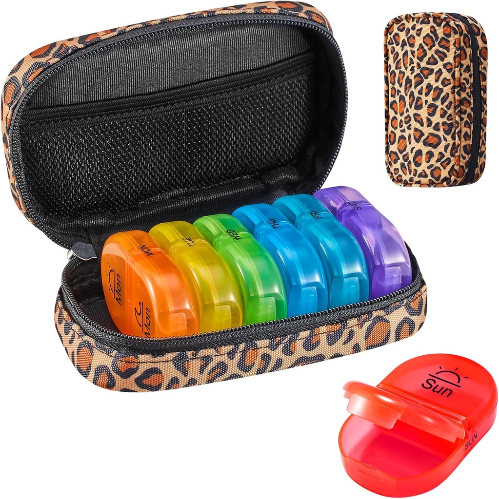 Serfeymi Weekly Travel Pill Organizer 2 gånger per dag AM PM Uppgraderad Rainbow Pill Box 7 Dag med Portable Zipper Canvas Pill Case, Medicine Organizer för piller, vitaminer, fiskoljor - Brown 01
