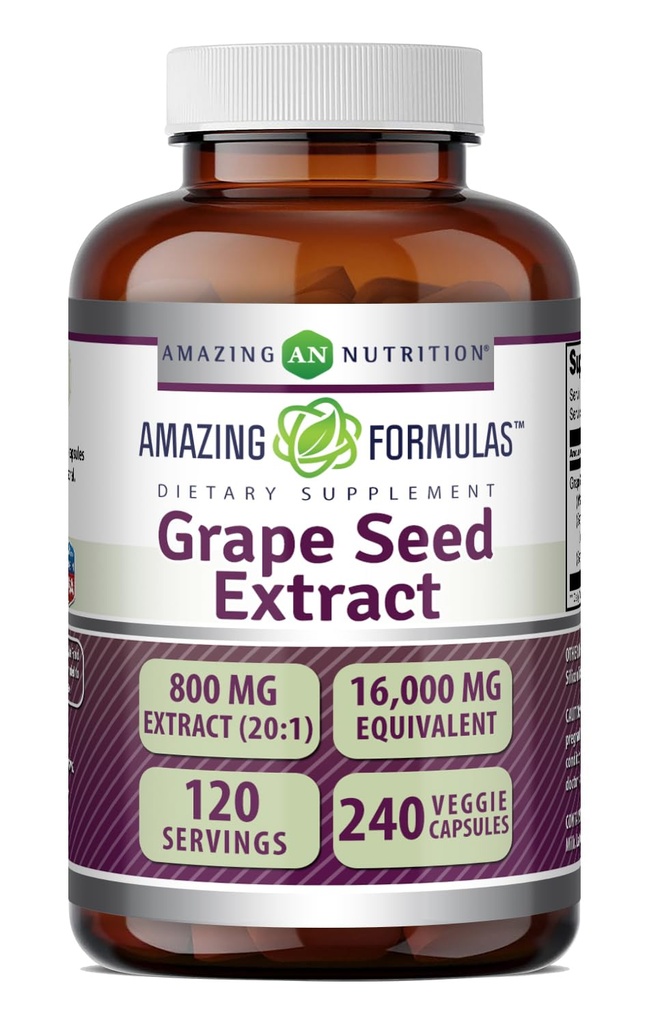 Fantastiska formler Grape Seed 800 Mg Extract (20:1) | 16000 Mg Equivalent | Veggie Capsules | Non-GMO | Gluten-Free | Made in USA (240 Count)