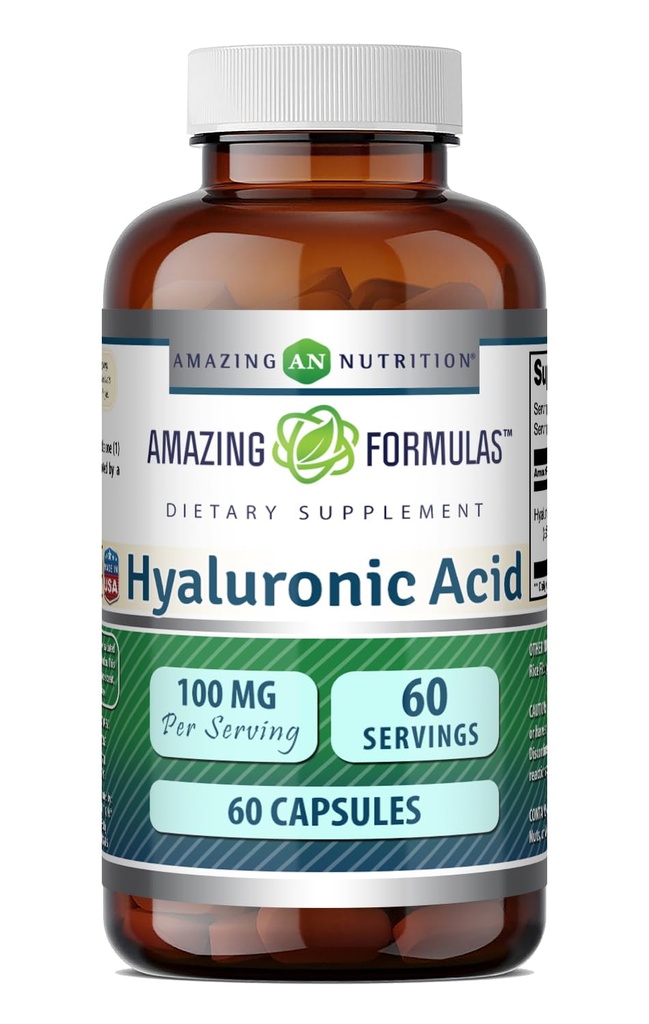 Fantastiska formler Hyaluronsyra 100 Mg Supplement | Kapslar | Icke-GMO | Glutenfri | Tillverkad i USA (1 Pack, 60 Count)
