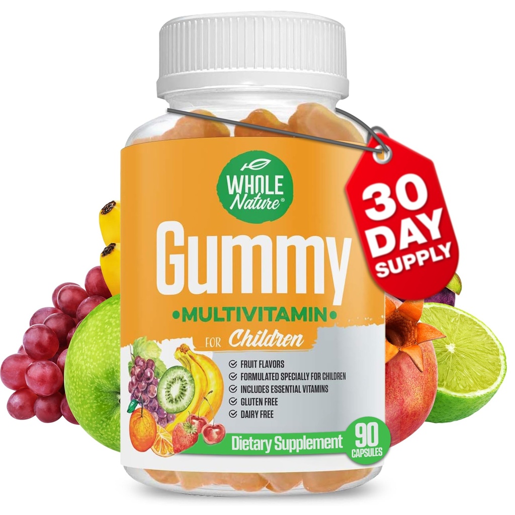 Kids Gummy Multivitamin - Komplett Daglig Essentials Barn Vitaminer och Mineraler för Total Wellness, 90 Gummies. Frukt smak, ingen artificiell socker, mejeri och glutenfri