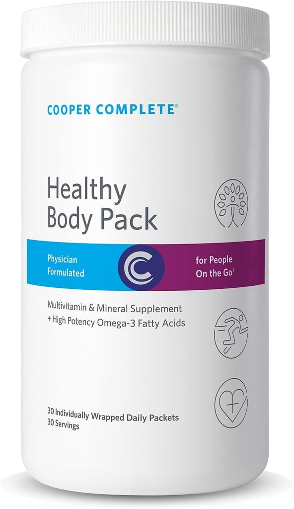 Cooper Complete - Healthy Body Pack - Daily Vitamin Pack med Multivitamin & Omega-3 Fiskolja - 30 paket per flaska. Förpackning med 3