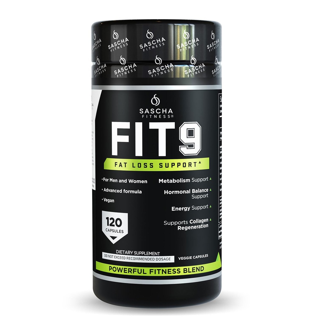 Sascha Fitness Fat Loss piller | Collagen stöd | Fluid Balance | FIT9 Ingredienser: 7Keto + Uva Ursi, Gotu Kola, L-Theanine, Gingko Biloba, DIM, Gröna Tea | Viktminskning Supplements-Vegan-120 Natural Cap