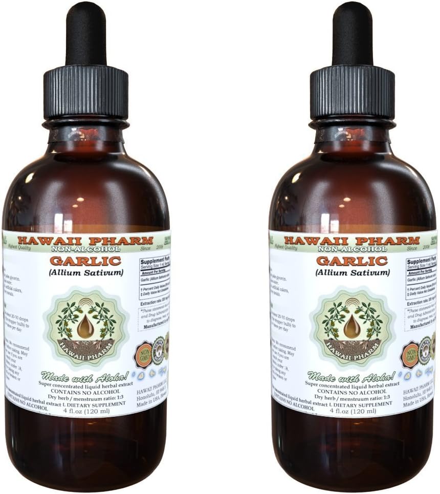 Garlic Alkoholfri flytande extrakt, organisk vitlök (Allium sativum) Torkad pulver Glycerit Hawaii Pharm Natural Herbal Supplement 2x2 oz